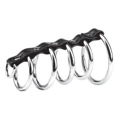 Blue Line 5 Ring Gates Of Hell Metal Cock Rings With D Ring For Lead Black